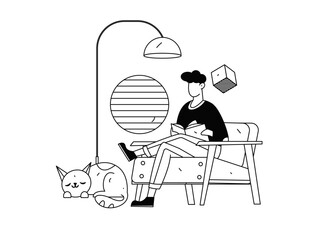 Home indoor character scene flat vector concept operation hand drawn illustration
