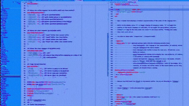 programming code computer screen, virtual hacking world in blue wash color