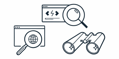 Seo search engine optimization development concept with magnifying glass and binoculars