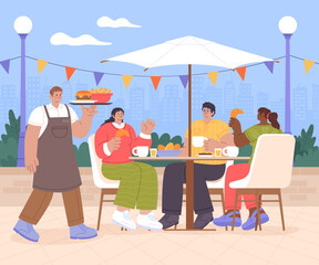 People at restaurant Hand Drawn flat Composition