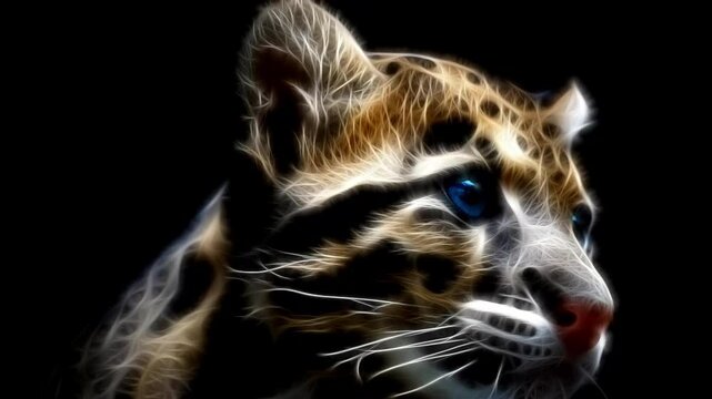 Fractal Little Clouded Leopard - Blue Eyes Close Up