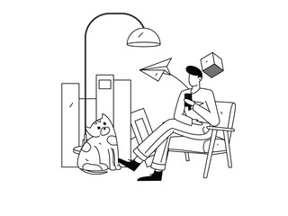 Home indoor character scene flat vector concept operation hand drawn illustration
