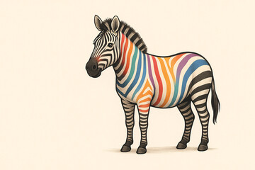 Fototapeta premium A colorful zebra with vibrant, rainbow stripes, blending natural beauty with artistic creativity.