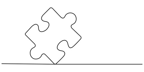 One line continuous drawing puzzle game jigsaw design vector. One line Conundrum icon vector background. Team work icon. Puzzle design continuous one line art drawing of vector illustration.
