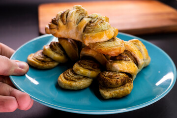 Puff pastry cinnamon rolls. Pastry dessert. food