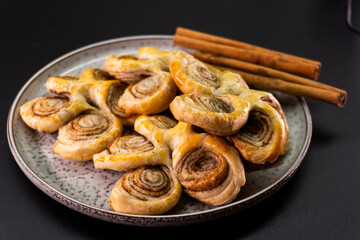 Puff pastry cinnamon rolls. Pastry dessert. food