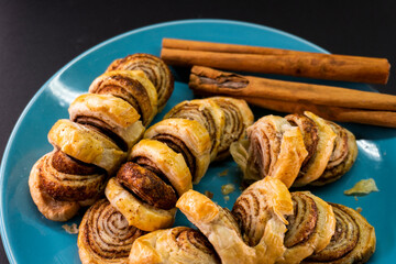 Puff pastry cinnamon rolls. Pastry dessert. food