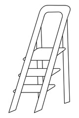 Stepladder. Portable folding ladder for work. Sketch. Vector illustration. Outline on isolated white background. Doodle style. Coloring book for children. Idea for web design.