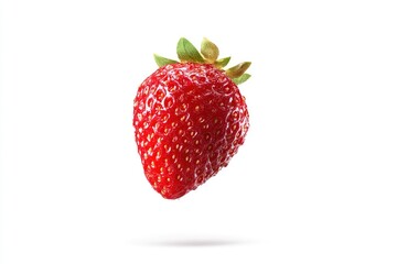 Single Red Strawberry with Green Leaves