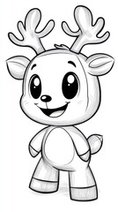 Obraz premium Adorable and playful cartoon character of a little reindeer with antlers in a simple black line art style