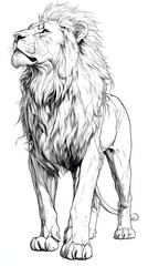 Obraz premium Charming cartoon lion featuring a playful expression in a delightful line drawing style for animal lovers