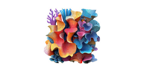 Colorful Abstract Coral Sculpture. Vibrant Marine-Inspired Art With Mosaic Texture Isolated On Transparent Background