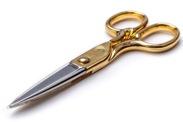 Golden Scissors on White Background