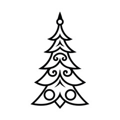 Obraz premium christmas tree tribal style black line art vector for web and graphic