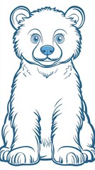 Fototapeta premium Adorable little bear cartoon character in a simple outline drawing style with charming features and smile