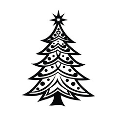 christmas tree tribal style black line art vector for web and graphic