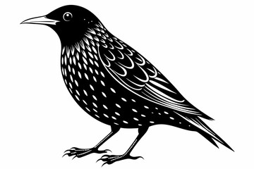starling silhouette line art vector illustration with a white background
