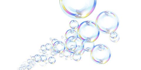 Realistic Soap Bubbles PNG Transparent Floating Effect on White Background