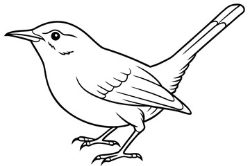 wren silhouette line art vector illustration with a white background