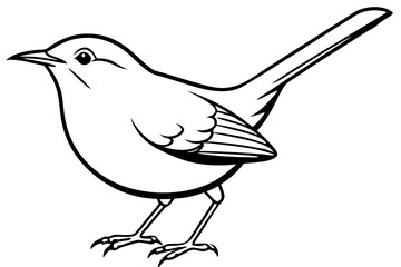 wren silhouette line art vector illustration with a white background