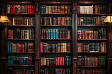 Expansive bookcase showcasing a collection of timeless books.