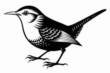 wren silhouette line art vector illustration with a white background