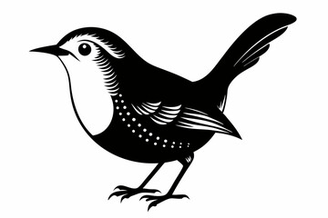 wren silhouette line art vector illustration with a white background