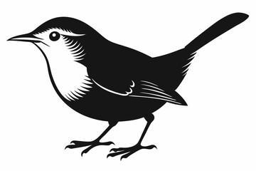wren silhouette line art vector illustration with a white background