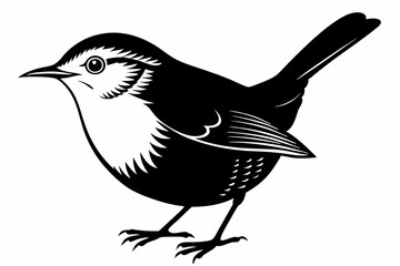 wren silhouette line art vector illustration with a white background