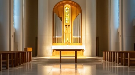 An interior view of a beautiful church sanctuary structure