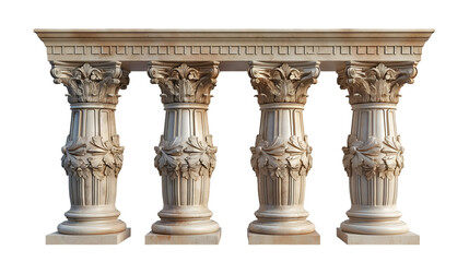 Fototapeta premium Beige Antique Columns Four Ornamental Pillars for Vintage Architectural Design.
