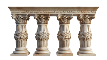 Beige Antique Columns Four Ornamental Pillars for Vintage Architectural Design.
