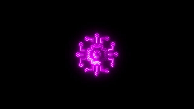 glowing neon service icon animation black background. 4K Video motion graphic animation.