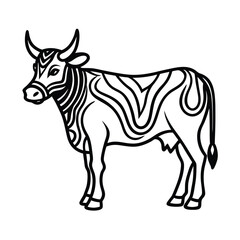 cow tribal style black line art vector on white background for web and graphic