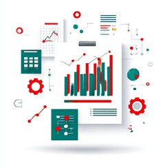 Obraz premium Analyzing Data: Financial Charts, Graphs, and Metrics Depicting Growth and Investment Strategy on White Background