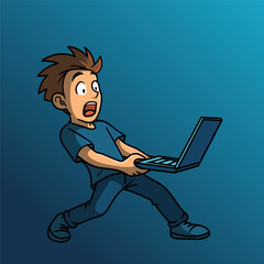 Shocked man watching breaking news on his laptop, surprised