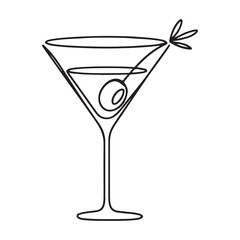 Classic Martini Cocktail Vector Illustration with Olive and Garnish