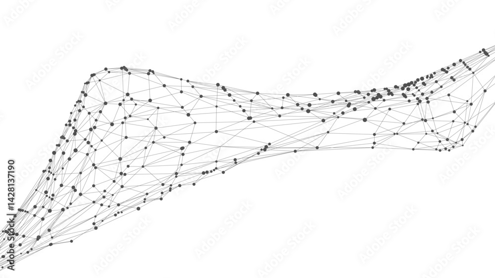 Aufkleber Dots connected by lines. Abstract wave. Minimalist mesh. Abstract polygonal shape.