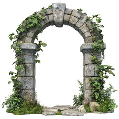 Stone archway with vines and small plants