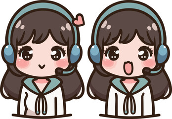 Girl wearing headphone for communicating online