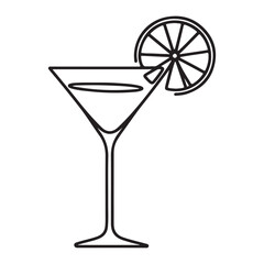 Elegant Martini Glass One Line Vector Design with Lemon Slice