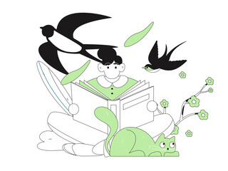 Vector flat illustration of characters in spring
