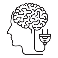 Brain Power Silhouette Continuous Line Art with Plug and Innovation