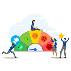 Business employees with stars and happy rewards concept. Staff job dedication or satisfaction, employee engagement, commitment or motivation to succeed with the company. 