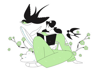 Vector flat illustration of characters in spring
