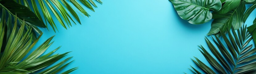 Tropical Leaves on Vibrant Blue Background