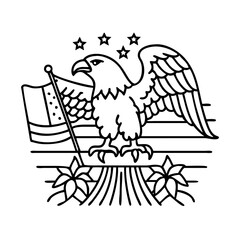 bald eagle with flag backdrop icon, bald eagle with flag backdrop line art - simple line art of bald eagle with flag backdrop, perfect for bald eagle with flag backdrop logos and icons
