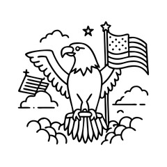 bald eagle with flag backdrop icon, bald eagle with flag backdrop line art - simple line art of bald eagle with flag backdrop, perfect for bald eagle with flag backdrop logos and icons