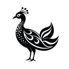 indian peafowl tribal style black silhouette vector for web and graphic