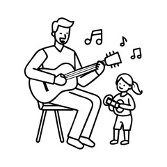 dad playing guitar icon, dad playing guitar line art - simple line art of dad playing guitar, perfect for dad playing guitar logos and icons